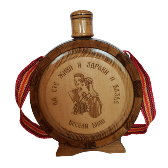 Wooden bottle with glass flask engraved for wedding 0.75l (27x21)cm