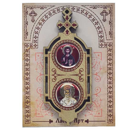 Zlatni Drveni Blagoslov Sveti Vasilije Ostroški sa Molitvom za Vozače (9.5x3.8)cm - u pakovanju