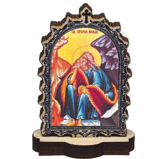 Drvena Ikona Sveti Prorok Ilija sa postoljem (9.5x6.1)cm - u pakovanju