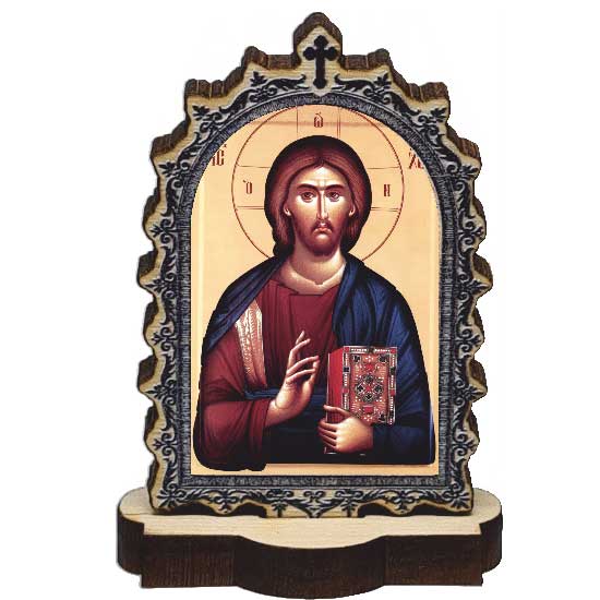 Drvena Ikona Gospod Isus Hristos sa postoljem (6.2x3.9)cm - u pakovnaju