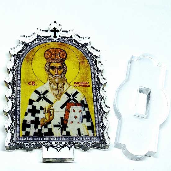 Ikona Sveti Vasilije Ostroški sa postoljem od pleksiglasa (6.2x3.9)cm