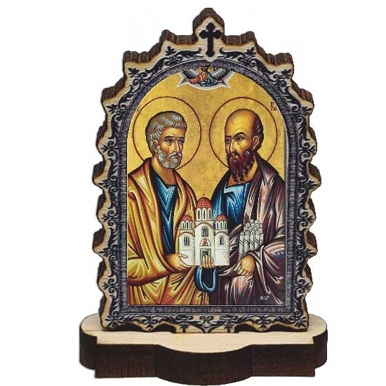 Drvena Ikona Sveti Apostoli Petar i Pavle sa postoljem (6.2x3.9)cm