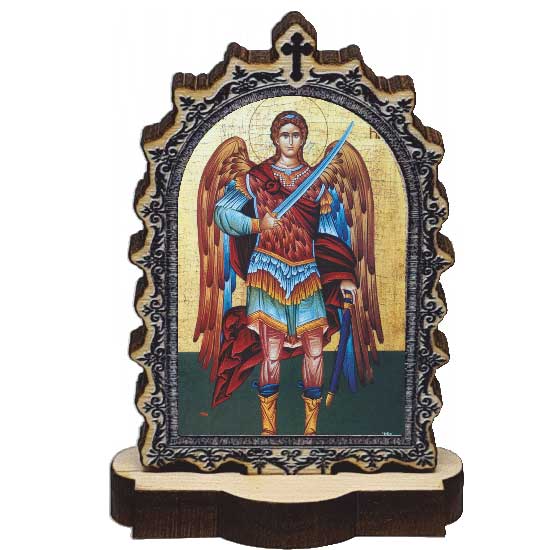 Drvena Ikona Sveti Arhangel Mihailo sa postoljem (6.2x3.9)cm