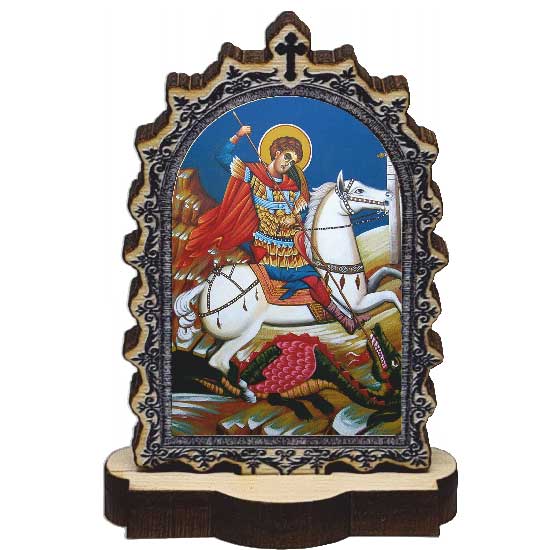Drvena Ikona Sveti Georgije - Đorđe sa postoljem (6.2x3.9)cm - u pakovanju
