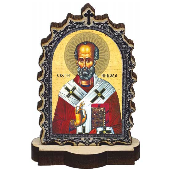 Drvena Ikona Sveti Nikola sa postoljem (9.5x6.1)cm