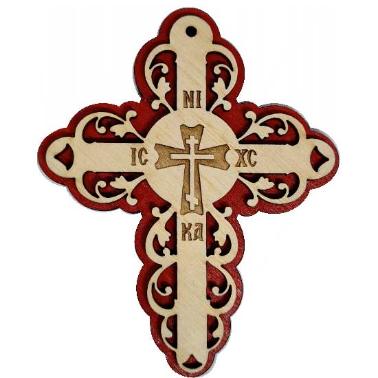 Wooden Three Layer Cross for Car White Angel Red (10x7.3)cm - in the package