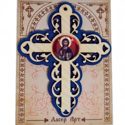 Drveni Krst Trodelni za Auto Gospod Isus Hristos Plavi (10x.7.3)cm - u pakovanju