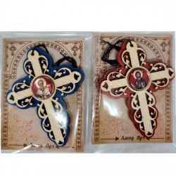 Wooden Three Layer Cross for Car White Angel Red (10x7.3)cm - in the package