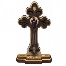 Wooden Engraved Cross Three Layer with Pedestal and Sticker Monastery Djunis (10.5x5.9)cm