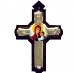 Drveni krstić sa stikerom Bogorodica (3x2)cm - u kutiji