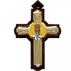 Wooden cross with sticker St. Basil of Ostrog (3x2)cm - in the box