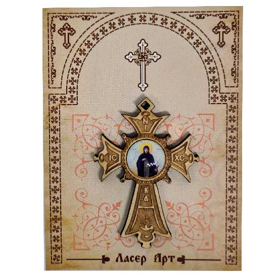 Wooden cross with sticker St. Petka - Paraskeva (5.6x4)cm - in the package