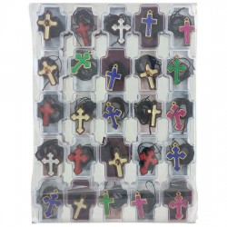 Wooden crosses in a decorative cross-shaped box with wax thread (25 pieces)